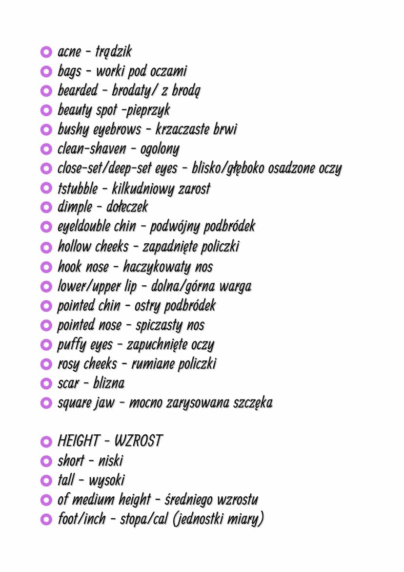 SŁOWNICTWO CZŁOWIEK
APPEARANCE-WYGLĄD ZEWNĘTRZNY
O BUILD-BUDOWA CIAŁA
O athletic build -sportowa sylwetka
o broad shoulders - szerokie ramio