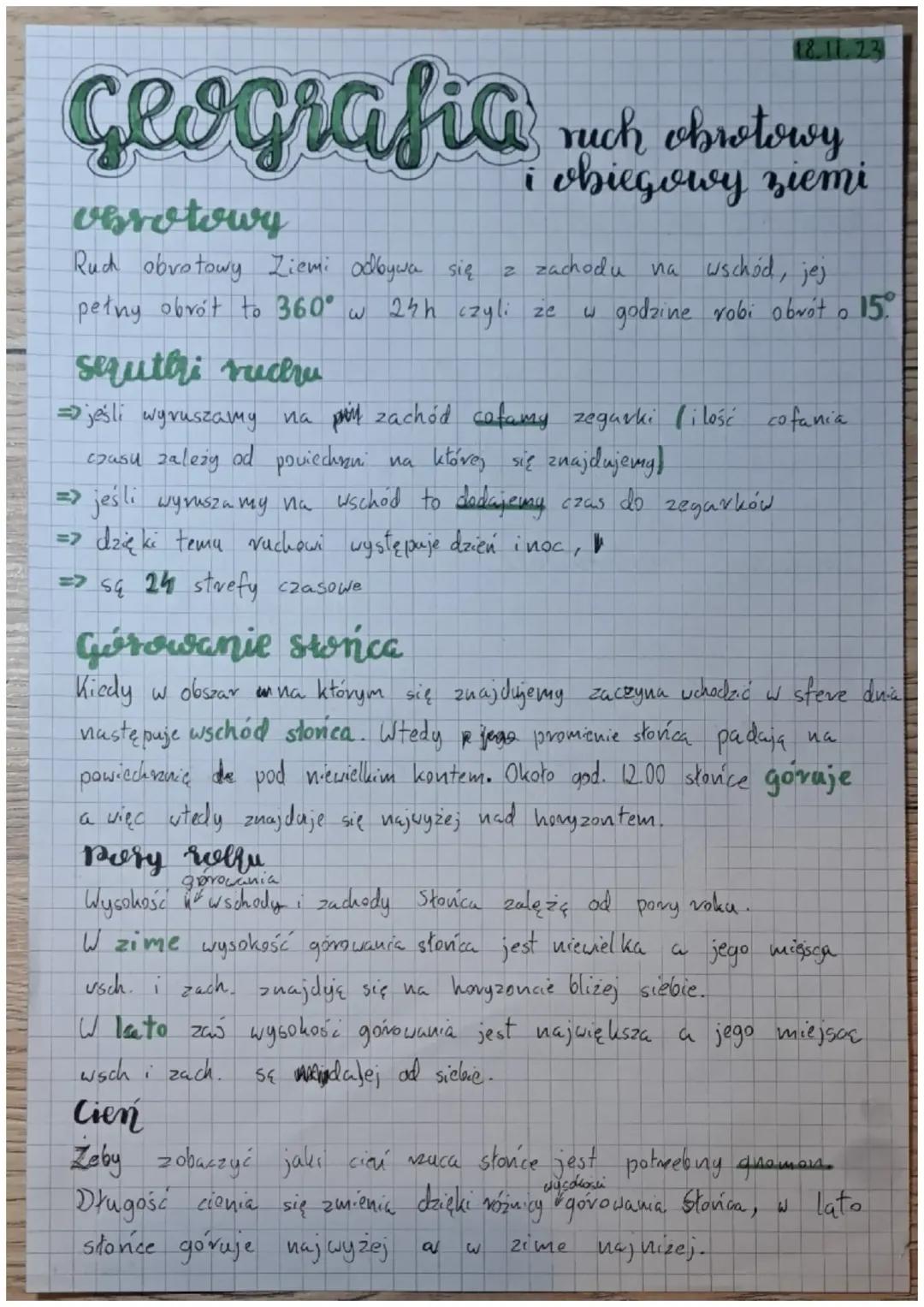 Ruch Obrotowy i Obiegowy Ziemi - Notatka Klasa 6 Geografia