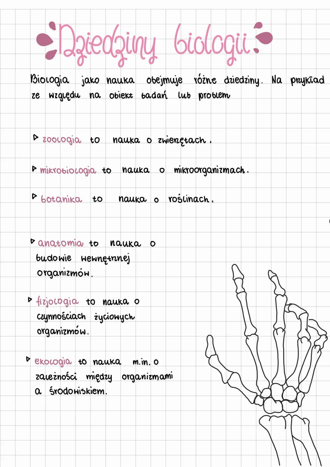 •Dziedziny biologii
Biologia jako nauka obejmuje różne dziedziny. Na przykład
ze względu na obiekt badań lub problem
▷ zoologia to nauka o z