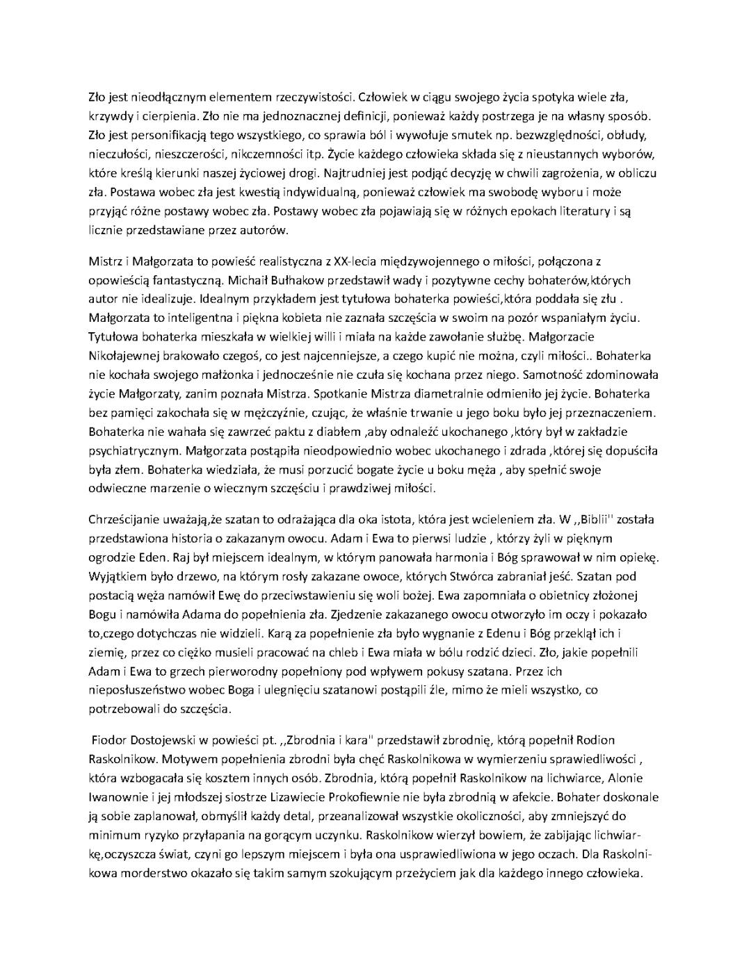 Rozprawka motyw zła w literaturze +konteksty