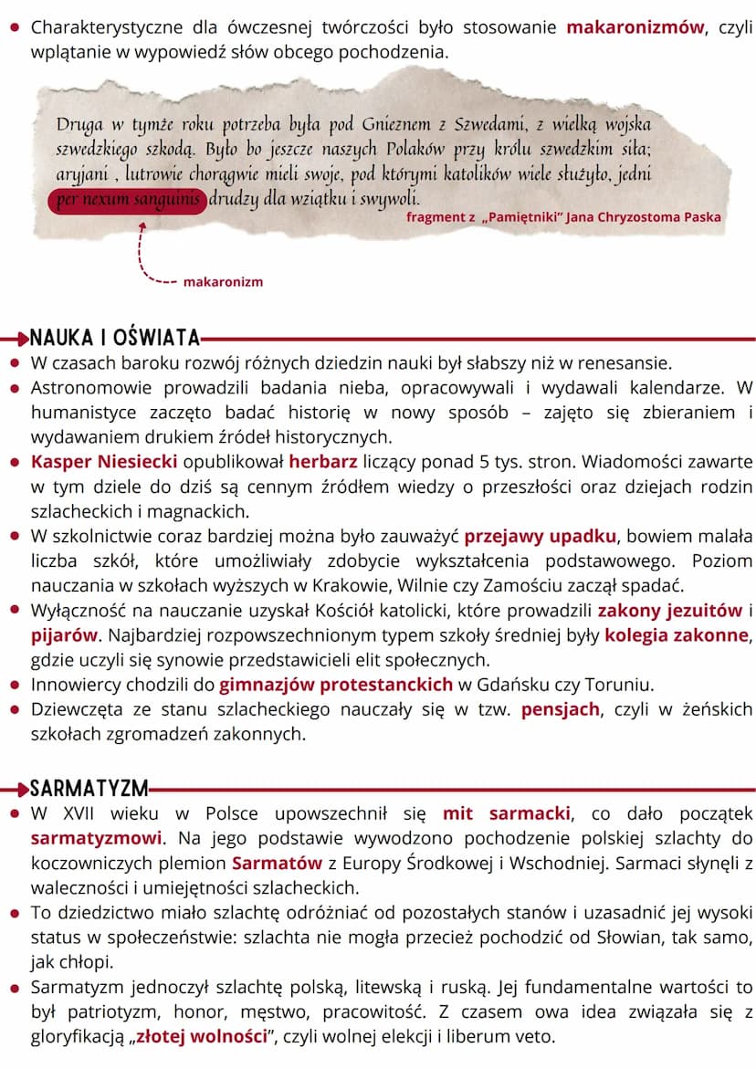--- OCR Start ---
barok i sarmatyzm w
Rzeczypospolitej
1597-1635
budowa kościoła
św. Piotra i Pawła w Krakowie
1681-1696
budowa pałacu
w Wil