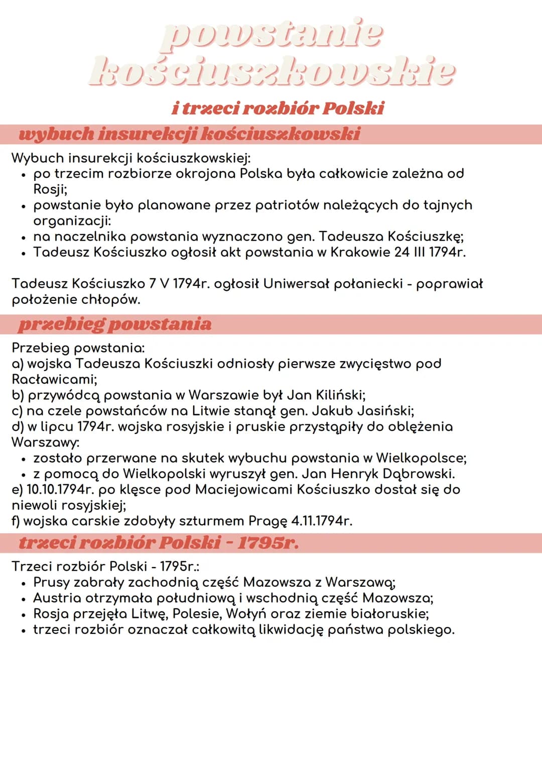 i trzeci rozbiór Polski
wybuch insurekcji kościuszkowski
Wybuch insurekcji kościuszkowskiej:
po trzecim rozbiorze okrojona Polska była całko