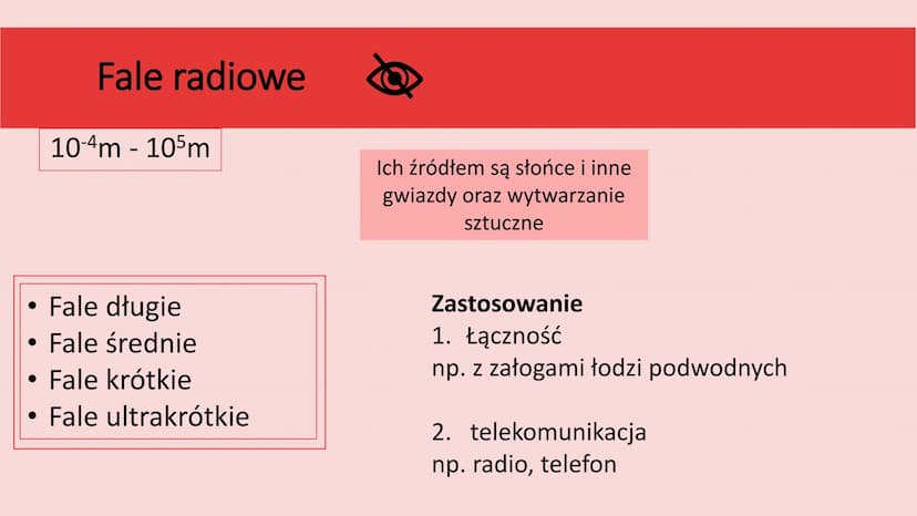 RODZAJE FAL
ELEKTROMAGNETYCZNYCH
I ICH ZASTOSOWANIA Czym są fale
elektromagnetyczne?
To fala, której źródłem mogą
być drgające ładunki
elekt