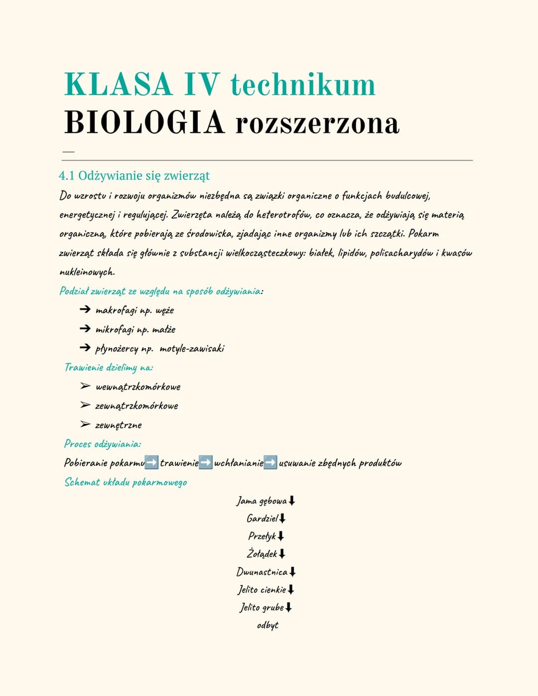 
<p>Układ pokarmowy po kolei:<br />
Do wzrostu i rozwoju organizmów niezbędne są związki organiczne o funkcjach budulcowej, energetycznej i 