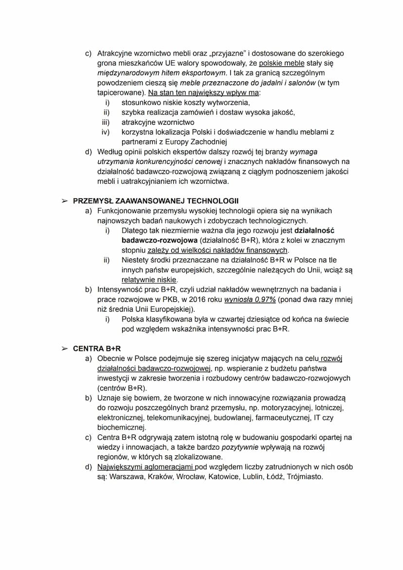 PRZEMYSŁ PRZETWÓRCZY W POLSCE
➤ Wśród przemysłu przetwórczego najważniejszą rolę odgrywa:
O przemysł spożywczy (spadek udziału w strukturze 