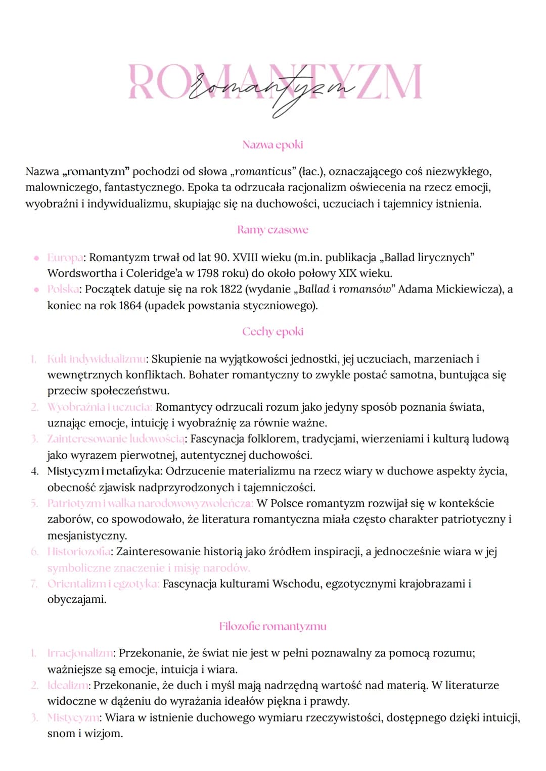 ROWLANDRAZM
Nazwa epoki
Nazwa „,romantyzm" pochodzi od słowa „romanticus" (łac.), oznaczającego coś niezwykłego,
malowniczego, fantastyczneg