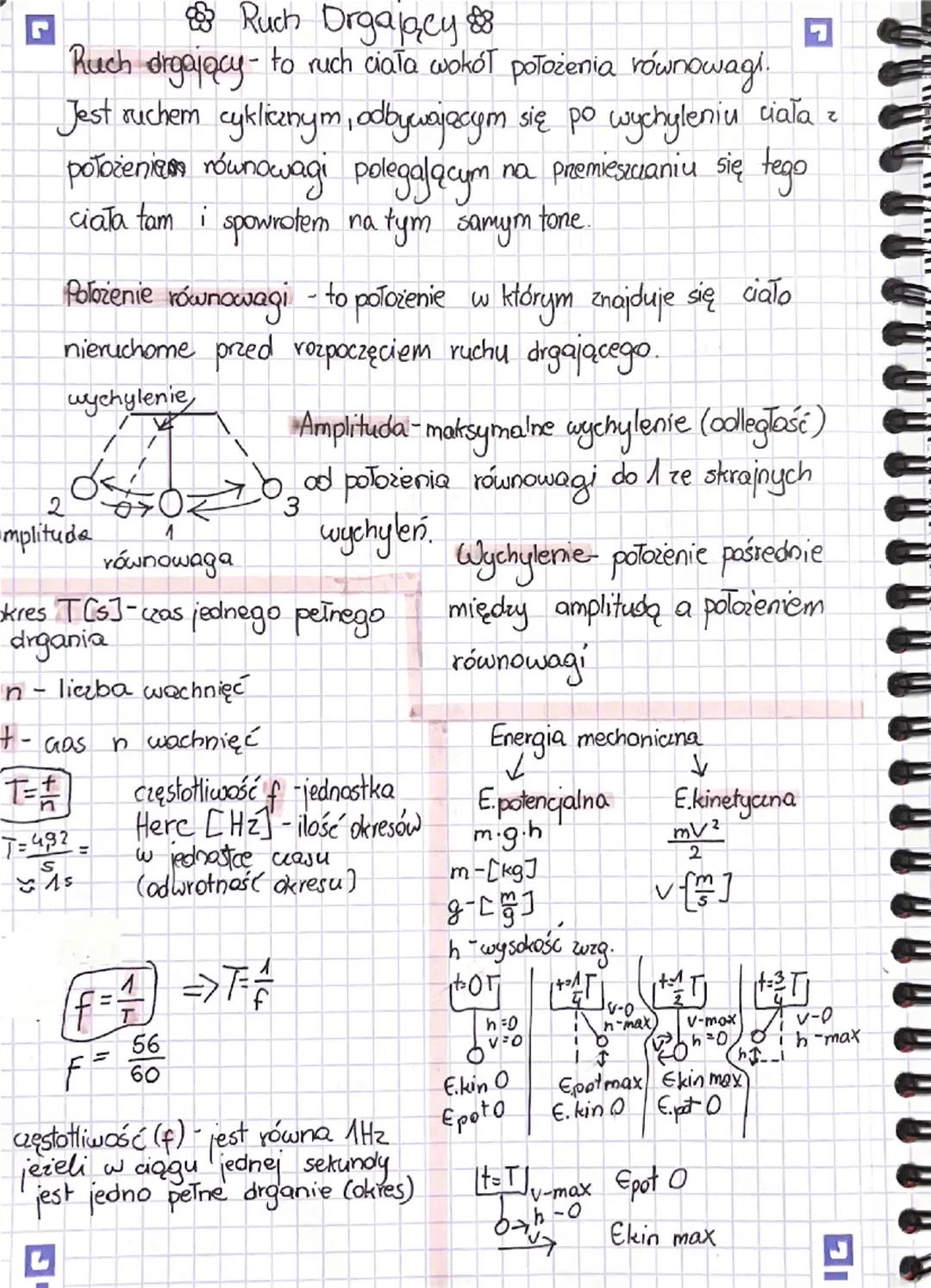 8 Ruch Orgający 88
ciała
Ruch drgający - to ruch ciała wokół położenia równowagi.
Jest ruchem cyklicznym, odbywającym się po wychyleniu
poło