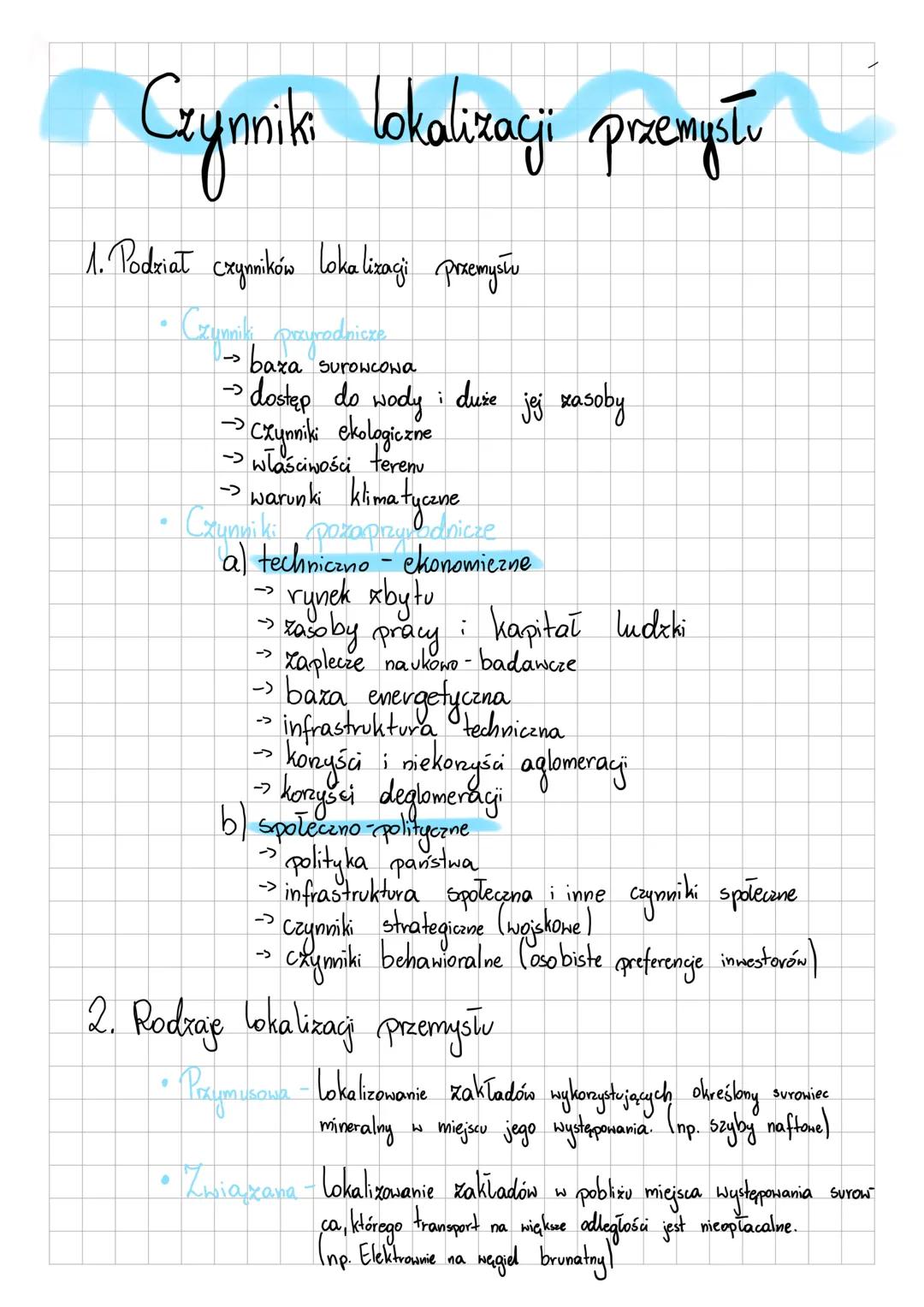 Czynnika lokalizacji przemypołu
1. Podriał czymników Lokalizagi przemysłu
Czynniki pocycodnisze
●
•
->
baza surowcowa
→ dostap do wody i duż