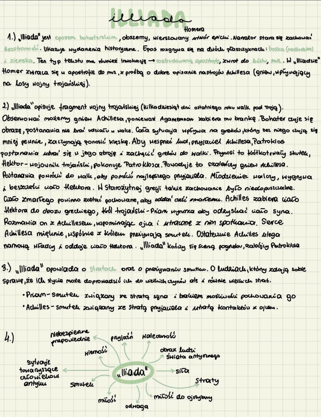 illiada
Homera
1.)lliada" jest eposem bohatersluim, obszerny, wierszowany utwór epicki. Narrator stara się zachować
Bezstronnoś. Ukazuje wyd