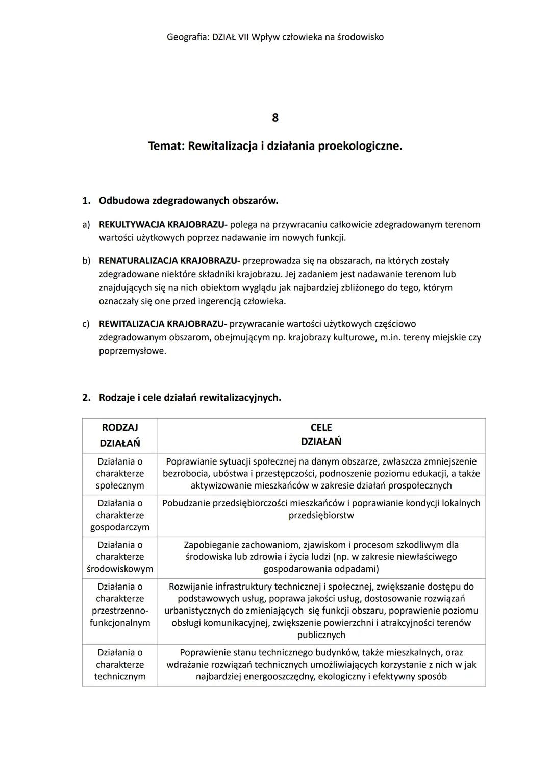 Geografia: DZIAŁ VII Wpływ człowieka na środowisko
1
Temat: Konflikt w relacji człowiek-środowisko przyrodnicze.
1. Środowisko przyrodnicze 