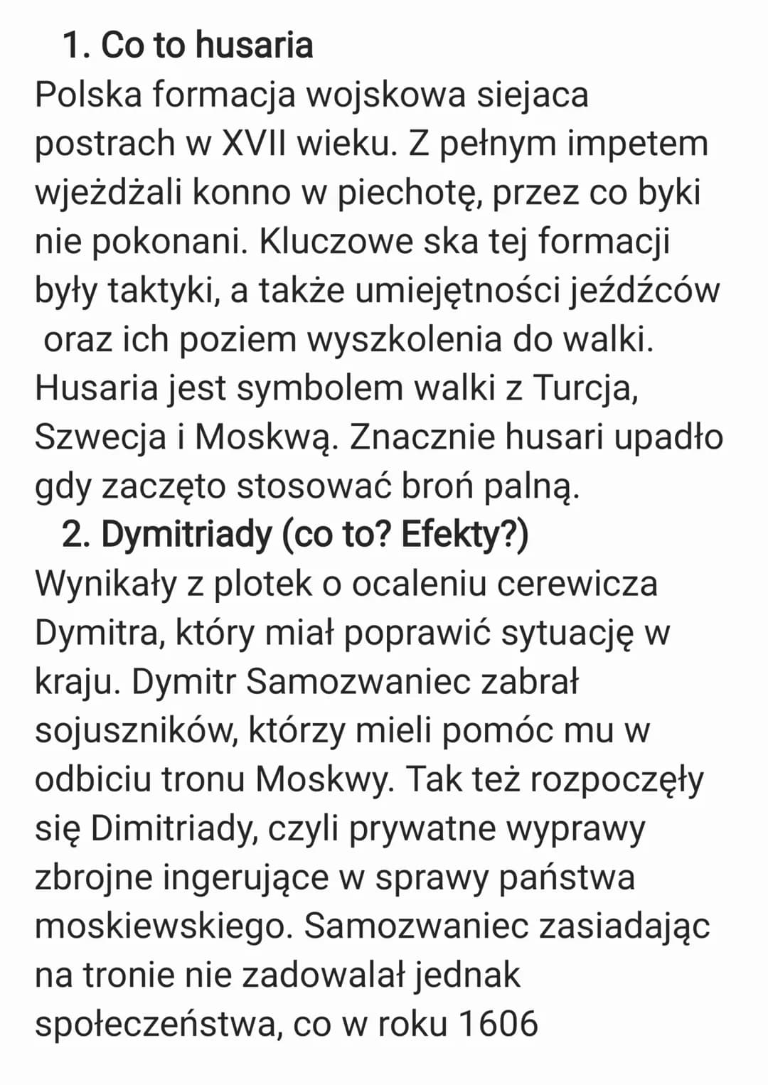 1. Co to husaria
Polska formacja wojskowa siejaca
postrach w XVII wieku. Z pełnym impetem
wjeżdżali konno w piechotę, przez co byki
nie poko