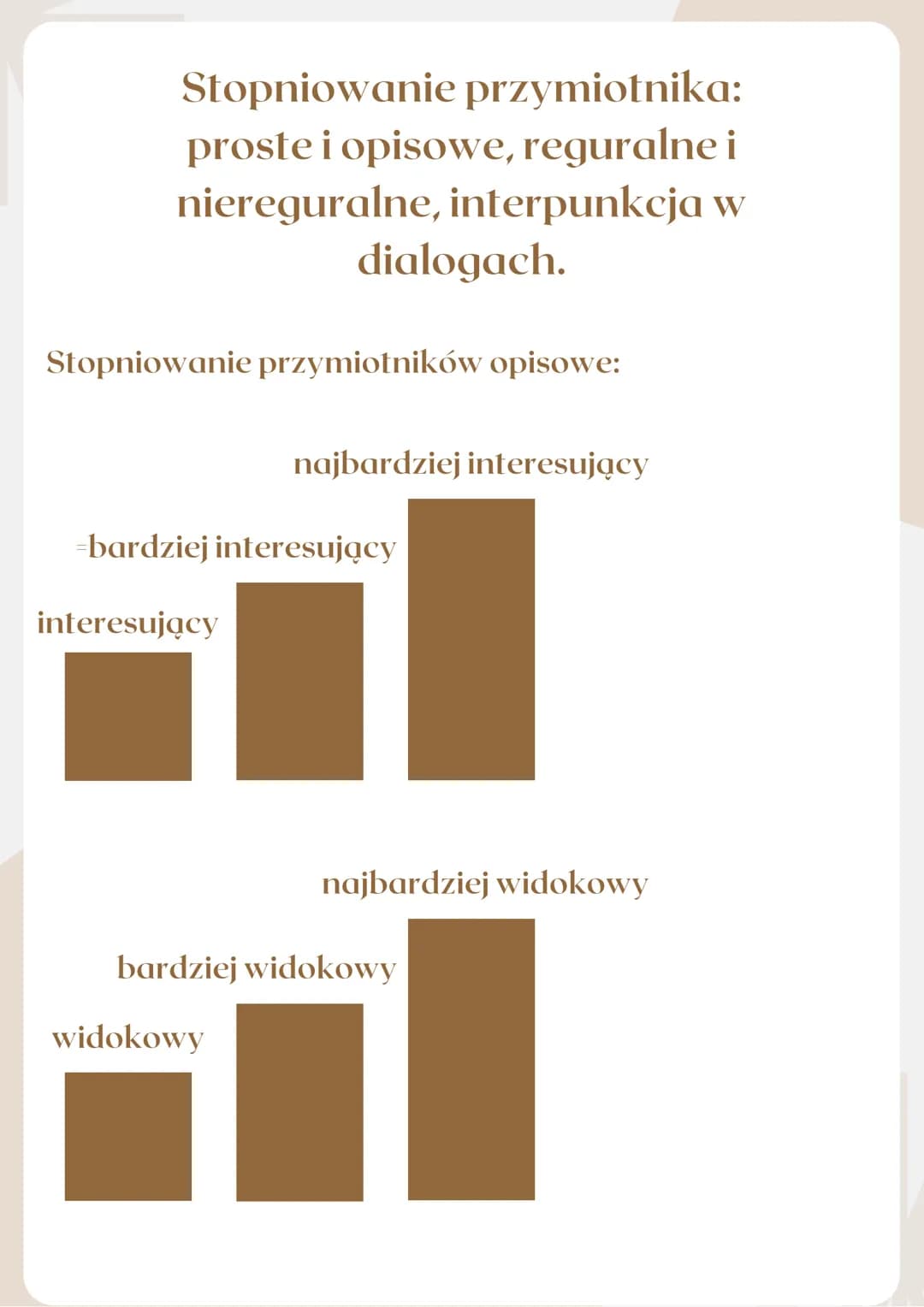 ładny
Stopniowanie przymiotnika:
proste i opisowe, reguralne i
niereguralne, interpunkcja w
Stopniowanie przymiotników proste:
dobry
dialoga