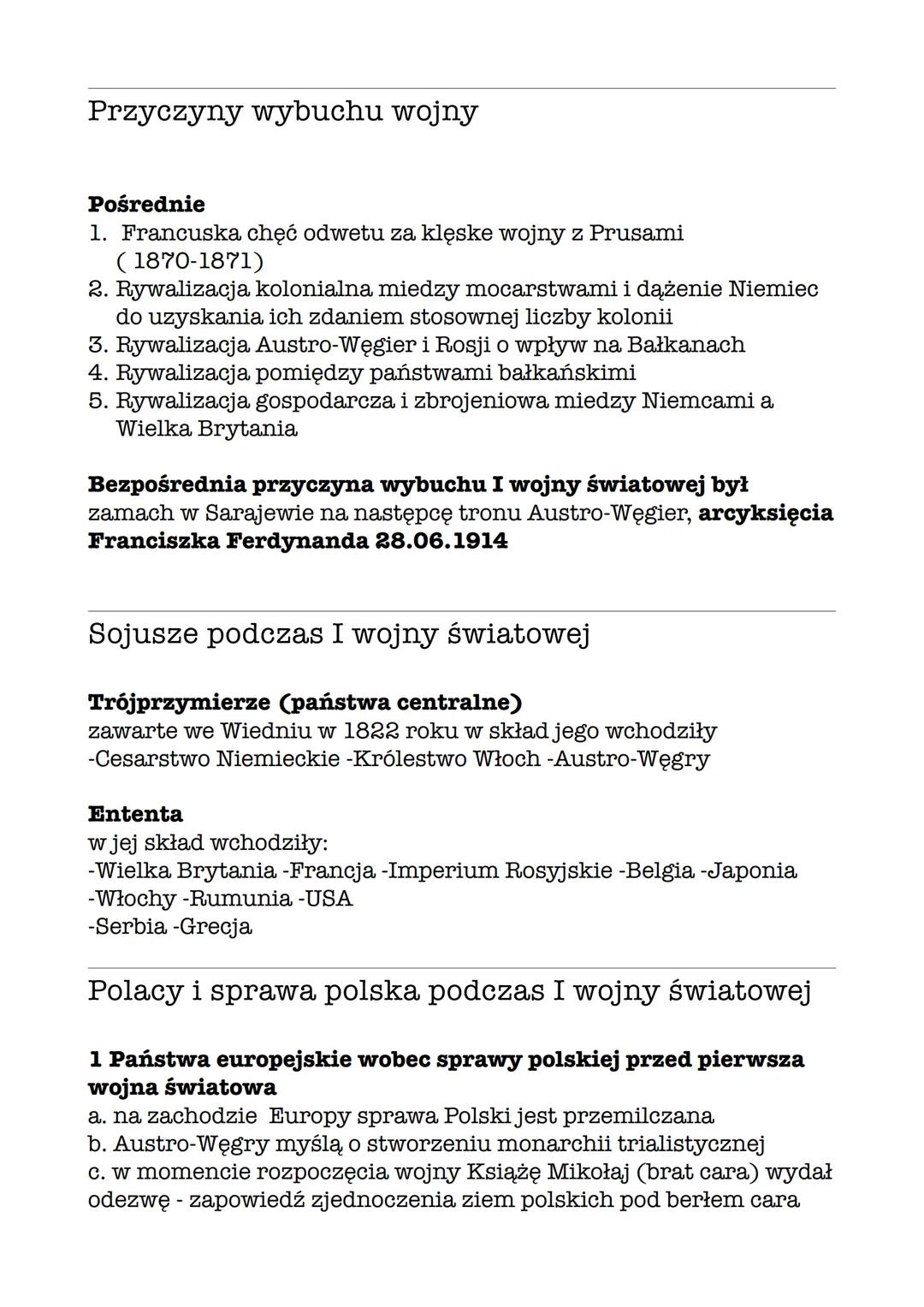 # Przyczyny wybuchu wojny

Pośrednie

1.  Francuska chęć odwetu za klęske wojny z Prusami
(1870-1871)
2.  Rywalizacja kolonialna miedzy moca