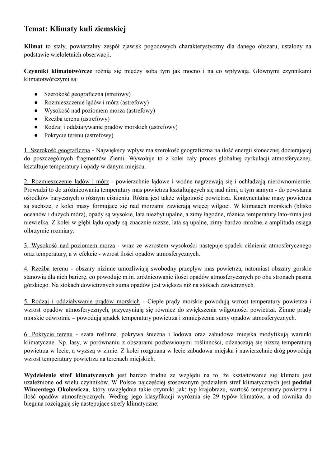 Temat: Klimaty kuli ziemskiej
Klimat to stały, powtarzalny zespół zjawisk pogodowych charakterystyczny dla danego obszaru, ustalony na
podst