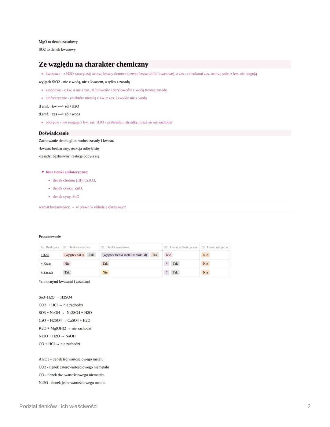 Podział tlenków i ich właściwości
Ze względu na pierwiastek
a) metali
b)niemetali
Cechy charakterystyczne
▼a) metali
• zwykle stały stan sku