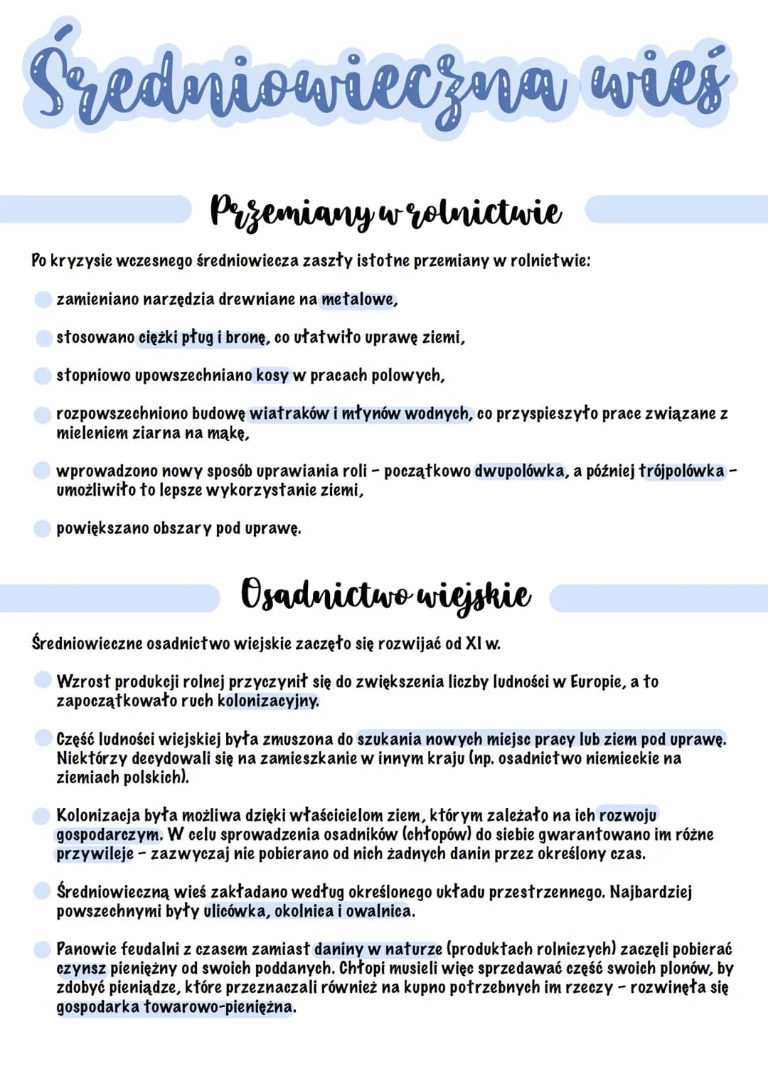 
<h2 id="przemianywrolnictwie">Przemiany w rolnictwie</h2>
<p>Po kryzysie wczesnego średniowiecza zaszły istotne przemiany w rolnictwie:</p>