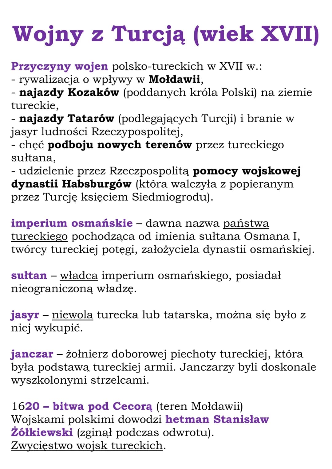 
<p>W 17 wieku doszło do serii wojen polsko-tureckich, które miały różnorodne przyczyny i skutki. Rywalizacja o wpływy w Mołdawii, najazdy K