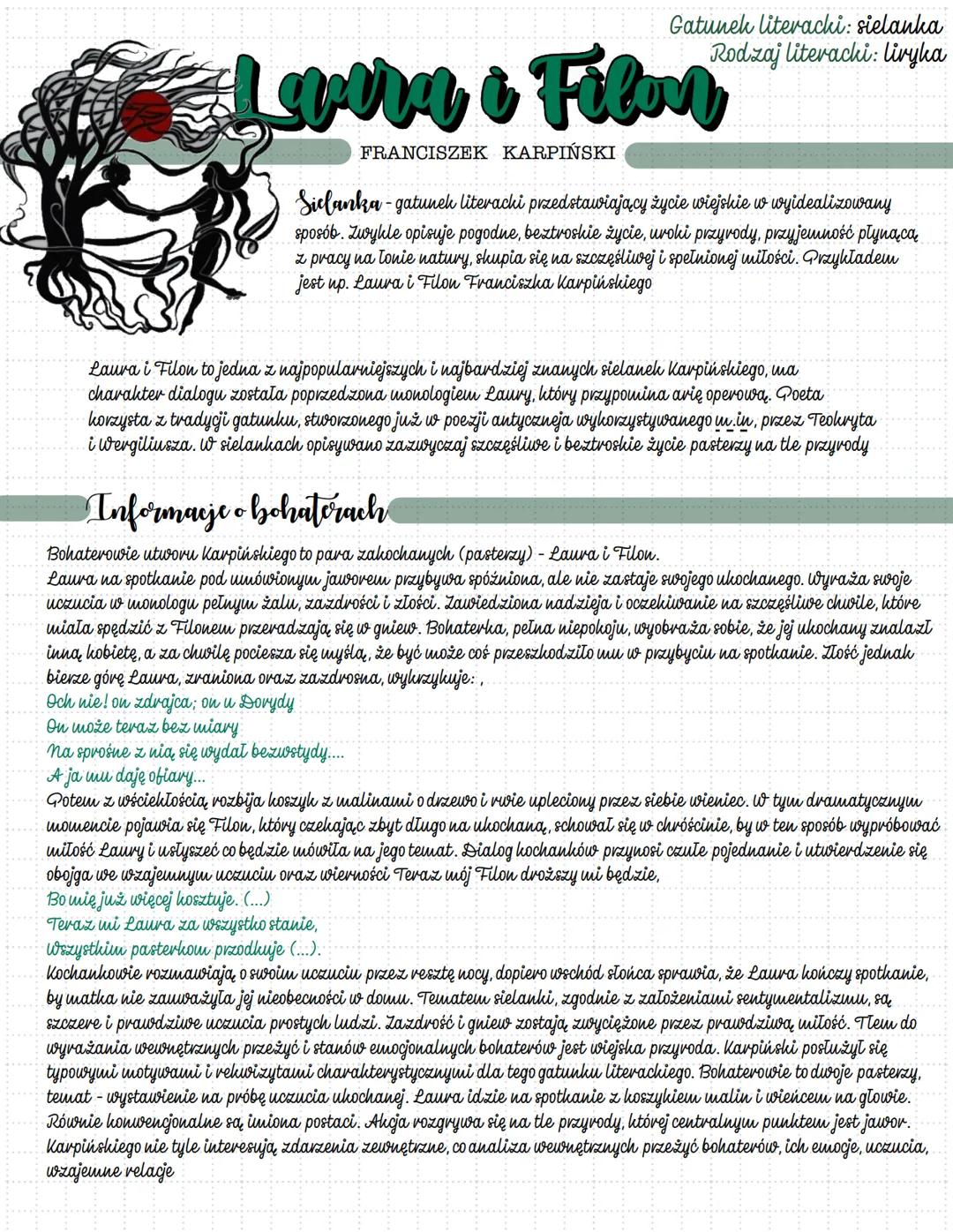 Gatunek literacki: sielanka
Rodzaj literacki: liryka
Leverer i Filon
FRANCISZEK KARPIŃSKI
Sielanka - gatunek literacki przedstawiający życie