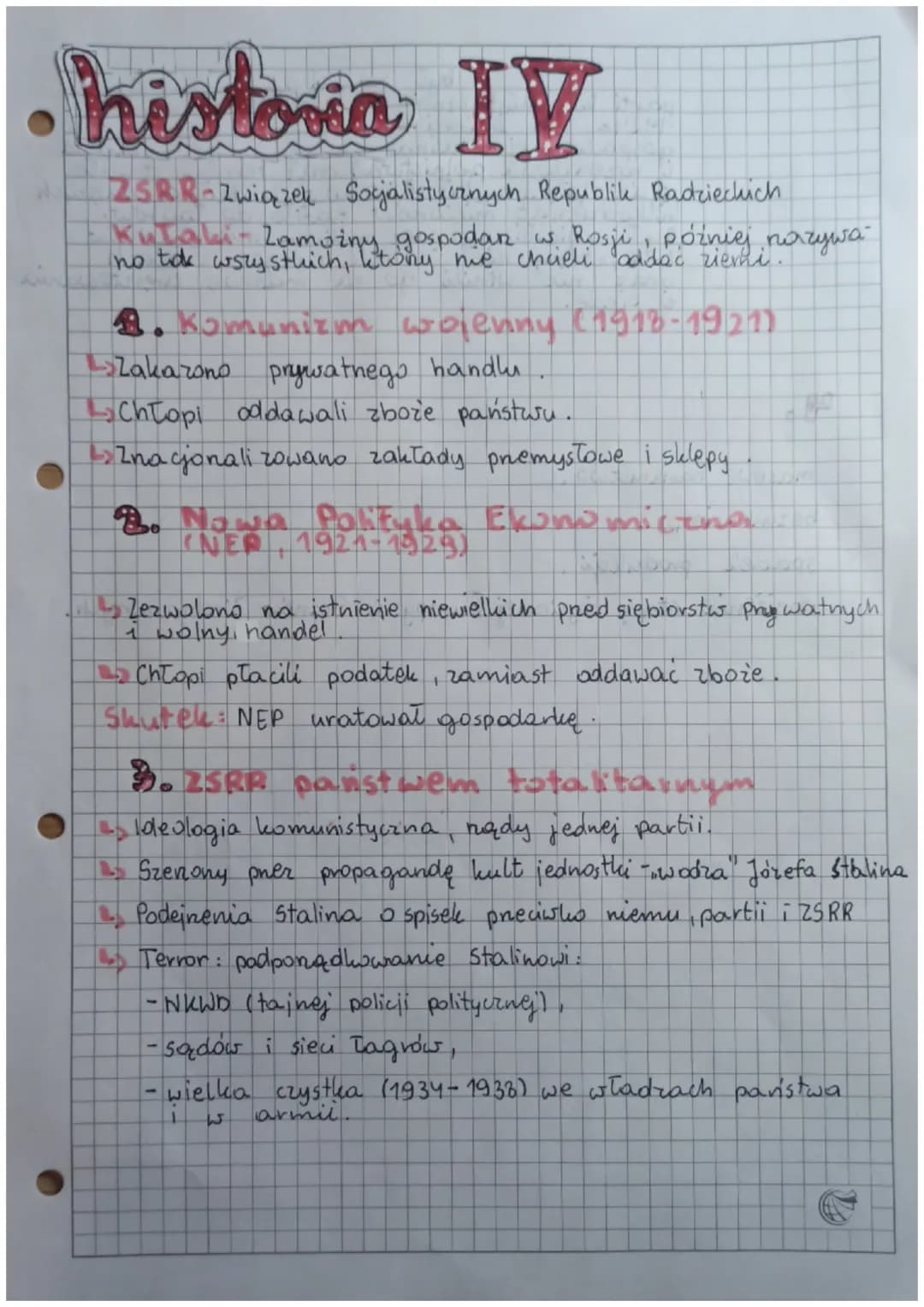 historia IV
25RR-Związek Socjalistycznych Republik Radzieckich
Kulaki - Zamoiny gospodar w Rosji, później nazywa
no tak wszystkich, ktony ni