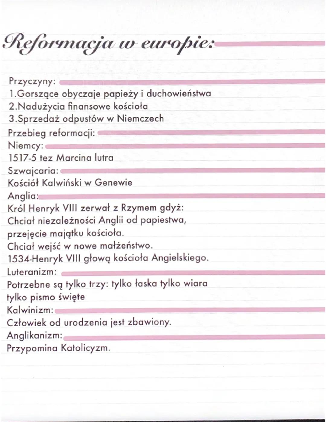 Reformacja w Europie klasa 6