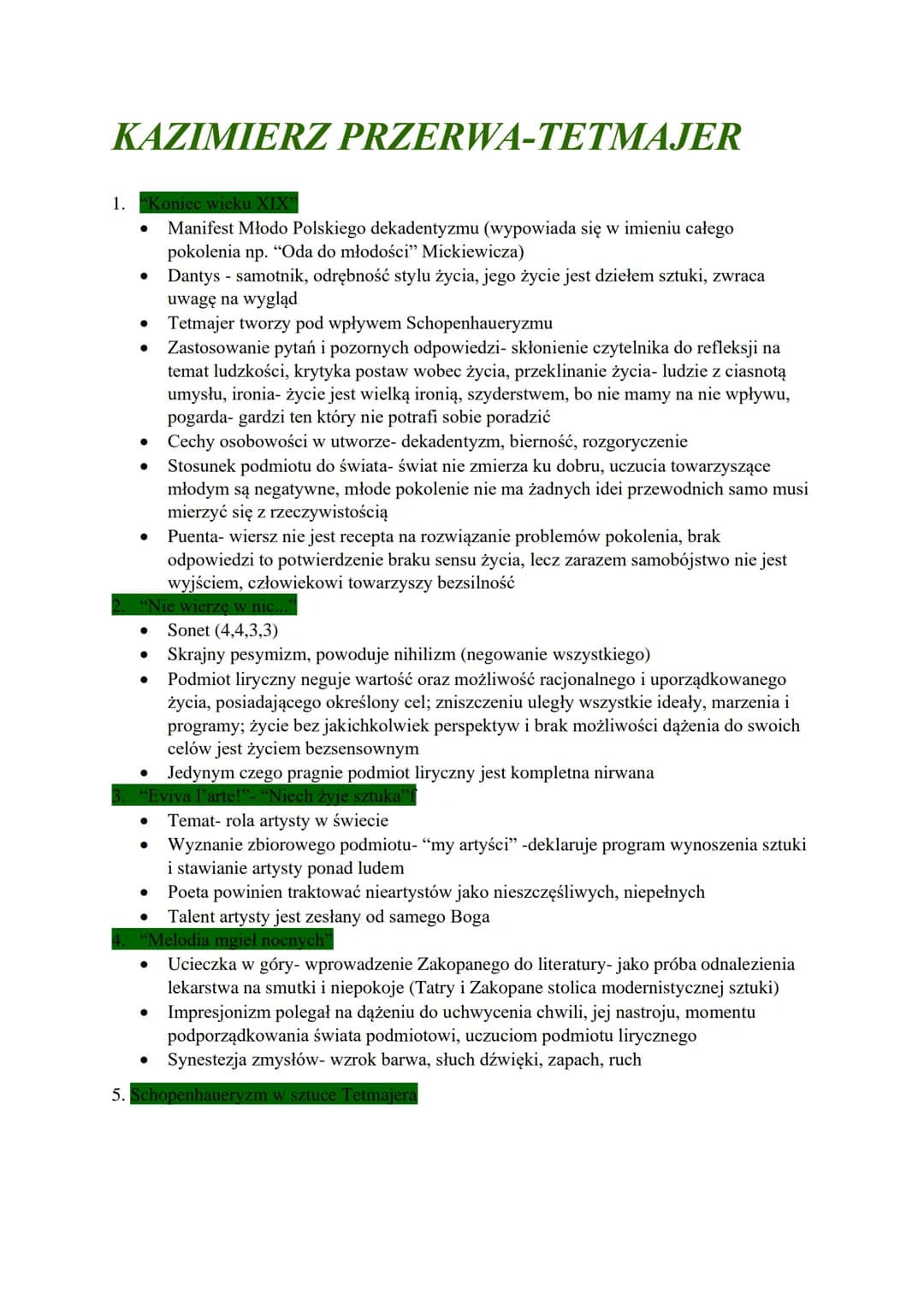 KAZIMIERZ PRZERWA-TETMAJER
1. Koniec wieku XIX"
Manifest Młodo Polskiego dekadentyzmu (wypowiada się w imieniu całego
pokolenia np. "Oda do 