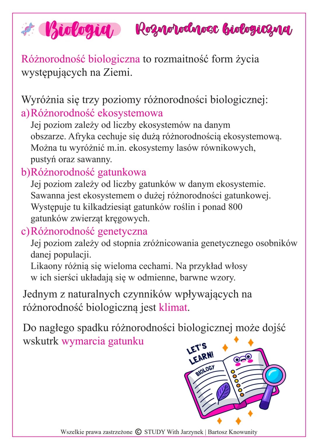 # Biologia  Różnorodność biologiczna

Różnorodność biologiczna to rozmaitość form życia występujących na Ziemi.

Wyróżnia się trzy poziomy r