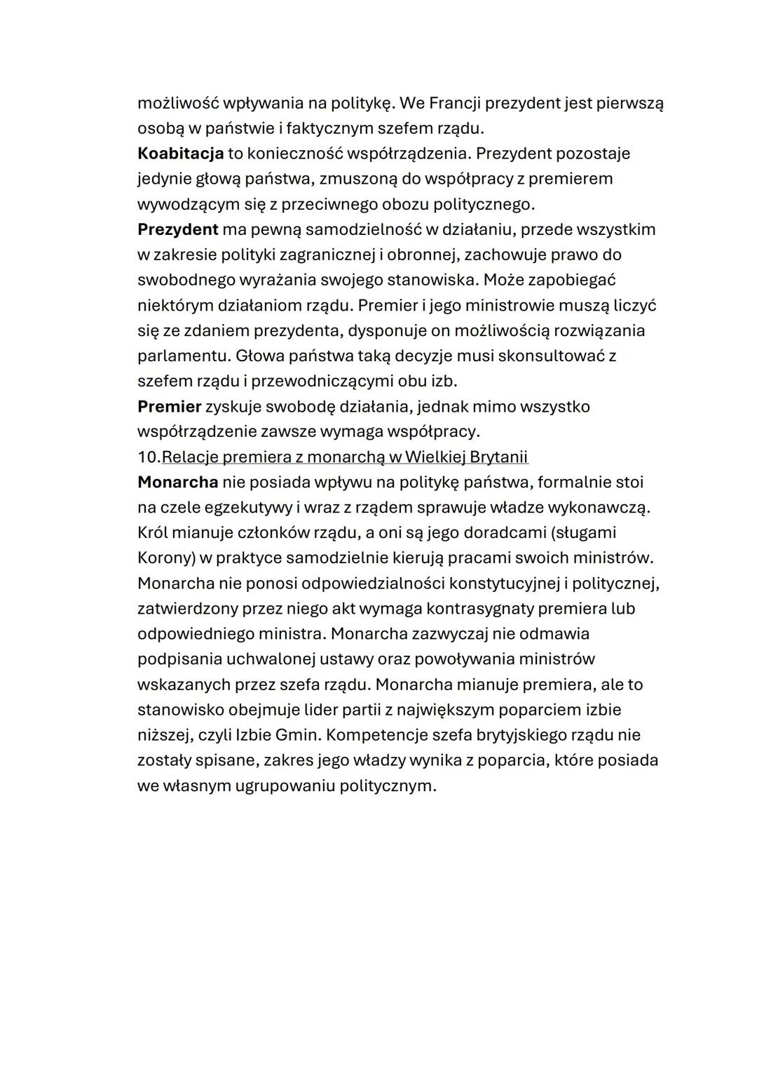 WŁADZA WYKONAWCZA
1. Modele władzy wykonawczej
Władza wykonawcza to inaczej egzekutywa, organami są głowa
państwa i rząd. Władzę sprawują or