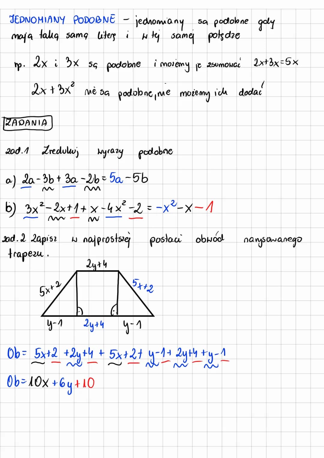 WYRAŻENIA ALGEBRAICZNE
PRZEKSZTAŁCENIA I SUMY)
DEFINICJA 9
SUMA ALGEBRAICZNA - to wyrażemé algebraiczne, htore
powstaje preez dodamo jednomi