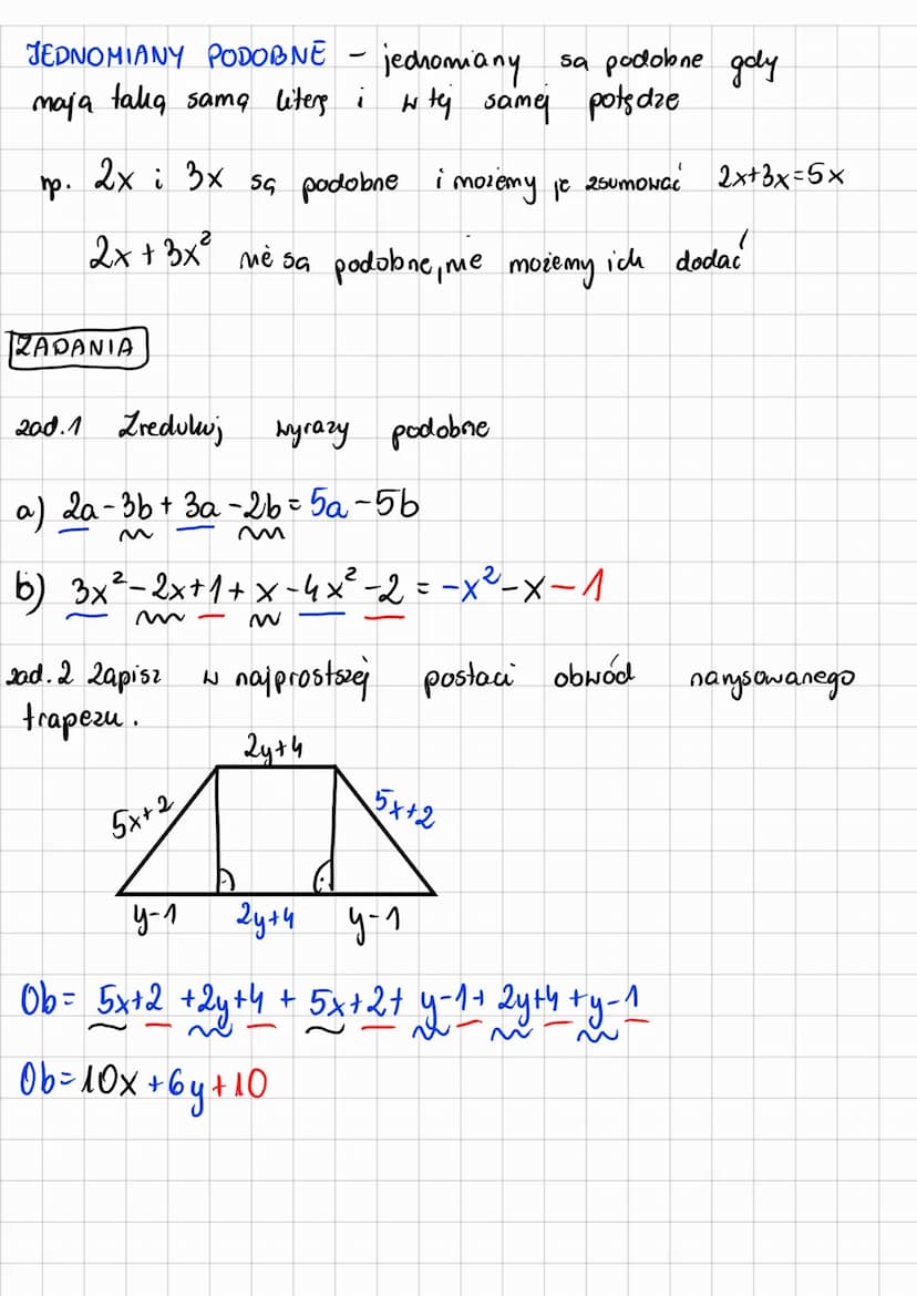 WYRAŻENIA ALGEBRAICZNE
PRZEKSZTAŁCENIA I SUMY)
DEFINICJA 9
SUMA ALGEBRAICZNA - to wyrażemé algebraiczne, htore
powstaje preez dodamo jednomi