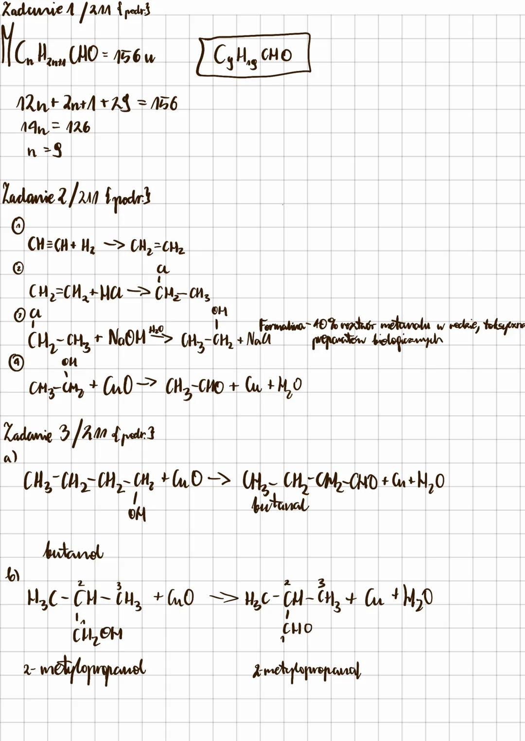 Aldehydy
1. WZÓR OGÓLNY
H
*
gr. Karbonylona
grupa kurboaldehydona ->zawsze na końcu Tańcucha
* poxy motanalu zamiast R jest po prostu. H.
2.