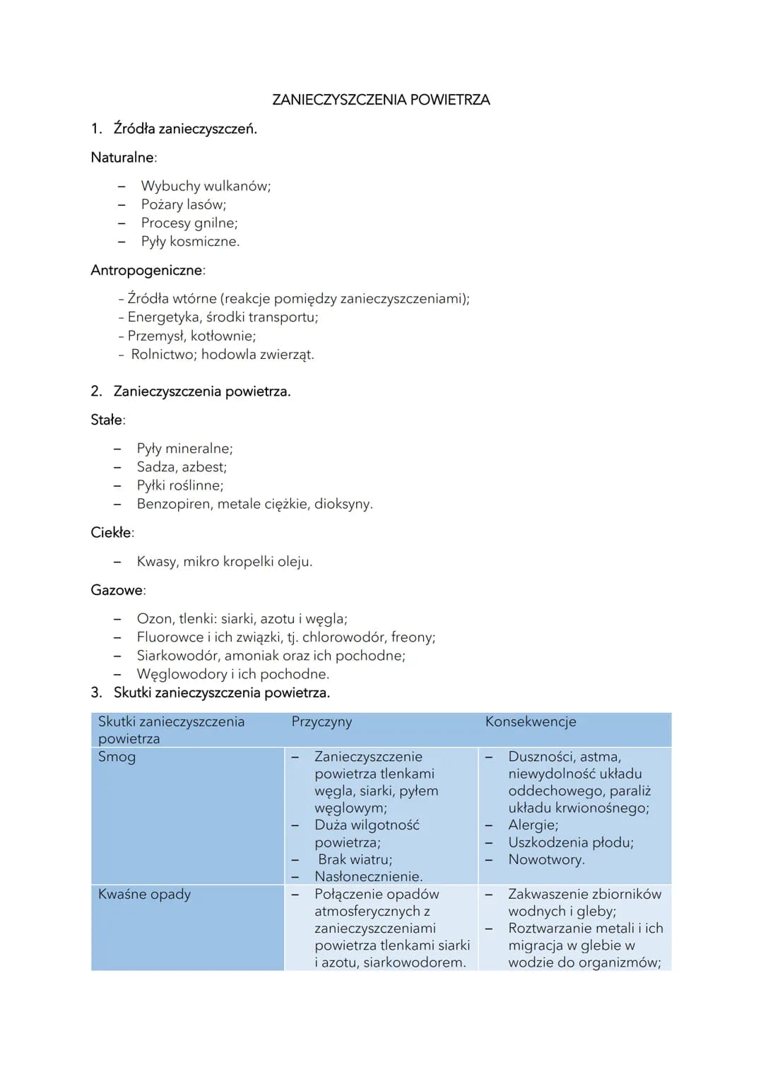 1. Źródła zanieczyszczeń.
Naturalne:
Wybuchy wulkanów;
Pożary lasów;
Procesy gnilne;
Pyły kosmiczne.
Antropogeniczne:
- Źródła wtórne (reakc
