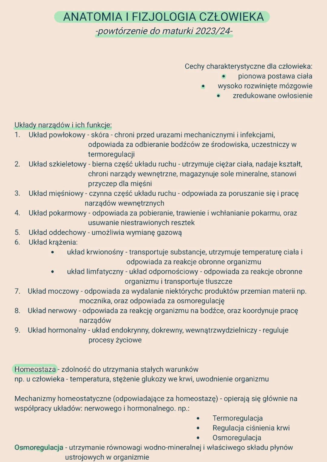 Anatomia i fizjologia człowieka: Zadania maturalne i mechanizmy regulacyjne