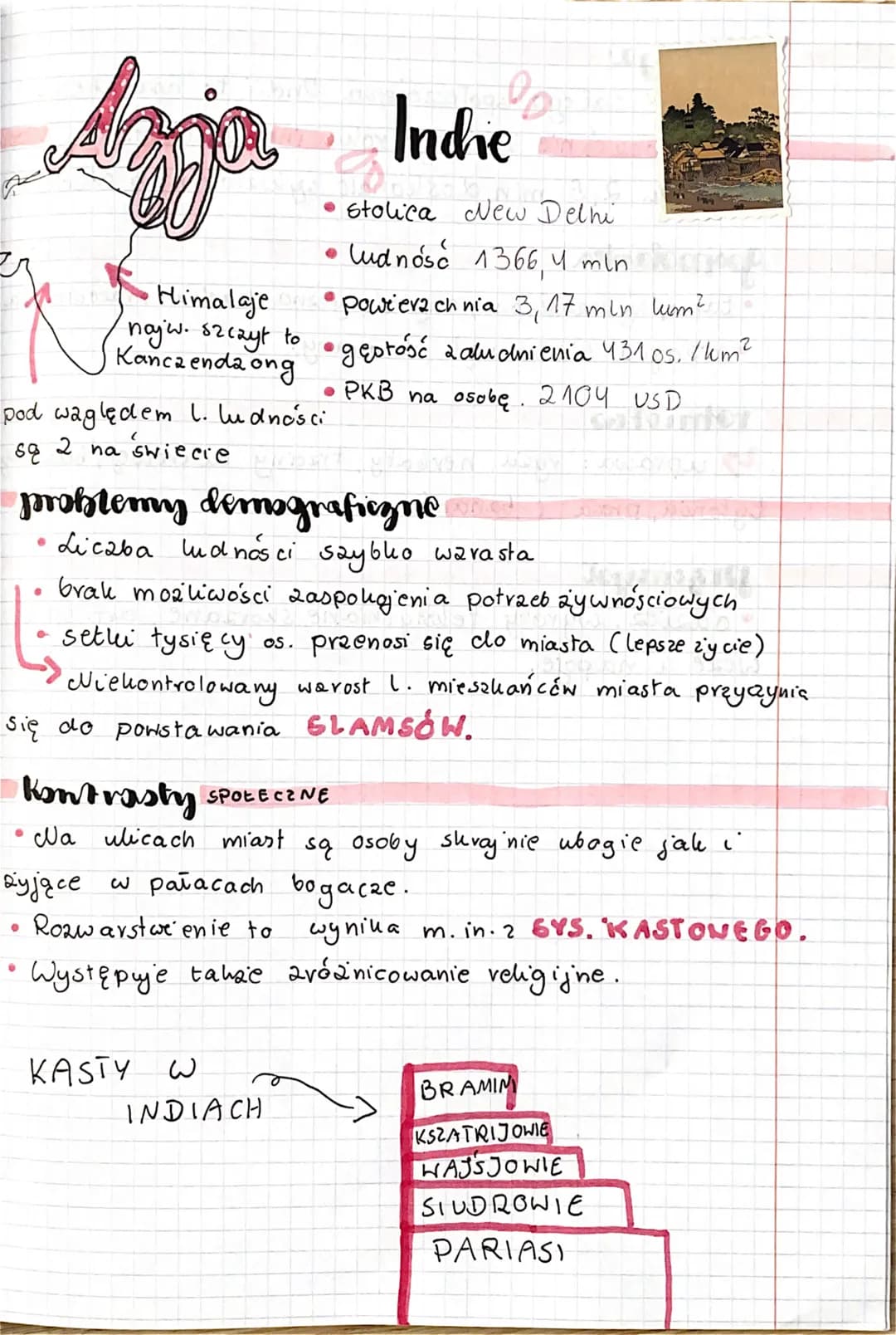 Azgja
pod waględem 1. ludności
2 na swiecie
są
·
Himalaje
najw. szczyt to
Kanca enda ong
●
●
problemy dernograficzne
Liczba ludnosci szybko 