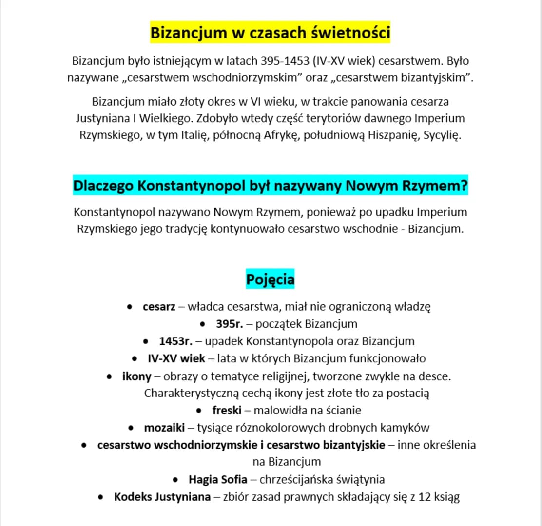 Bizancjum w czasach świetności
Bizancjum było istniejącym w latach 395-1453 (IV-XV wiek) cesarstwem. Było
nazywane ,,cesarstwem wschodniorzy