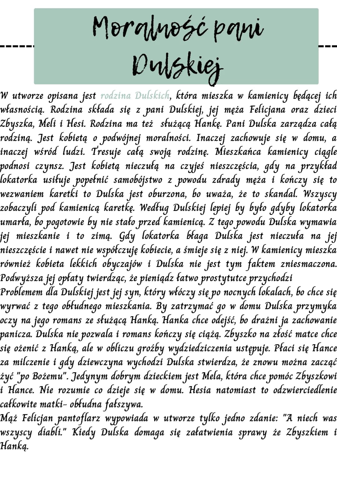 Moralność Pani Dulskiej - Streszczenie i Opracowanie