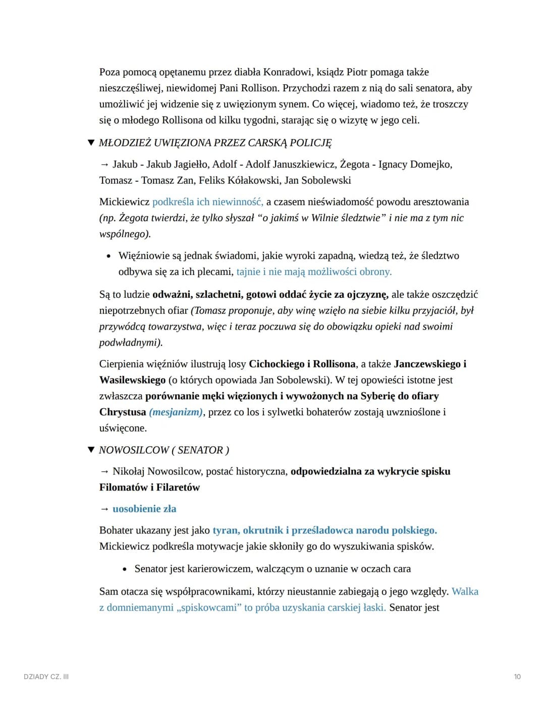 DZIADY CZ. III
AUTOR: ADAM MICKIEWICZ
DZIADY CZ. III
▼ STRESZCZENIE
Scena I tzw. więzienna:
samotny więzień śpi w celi. Nad nim stoi anioł, 