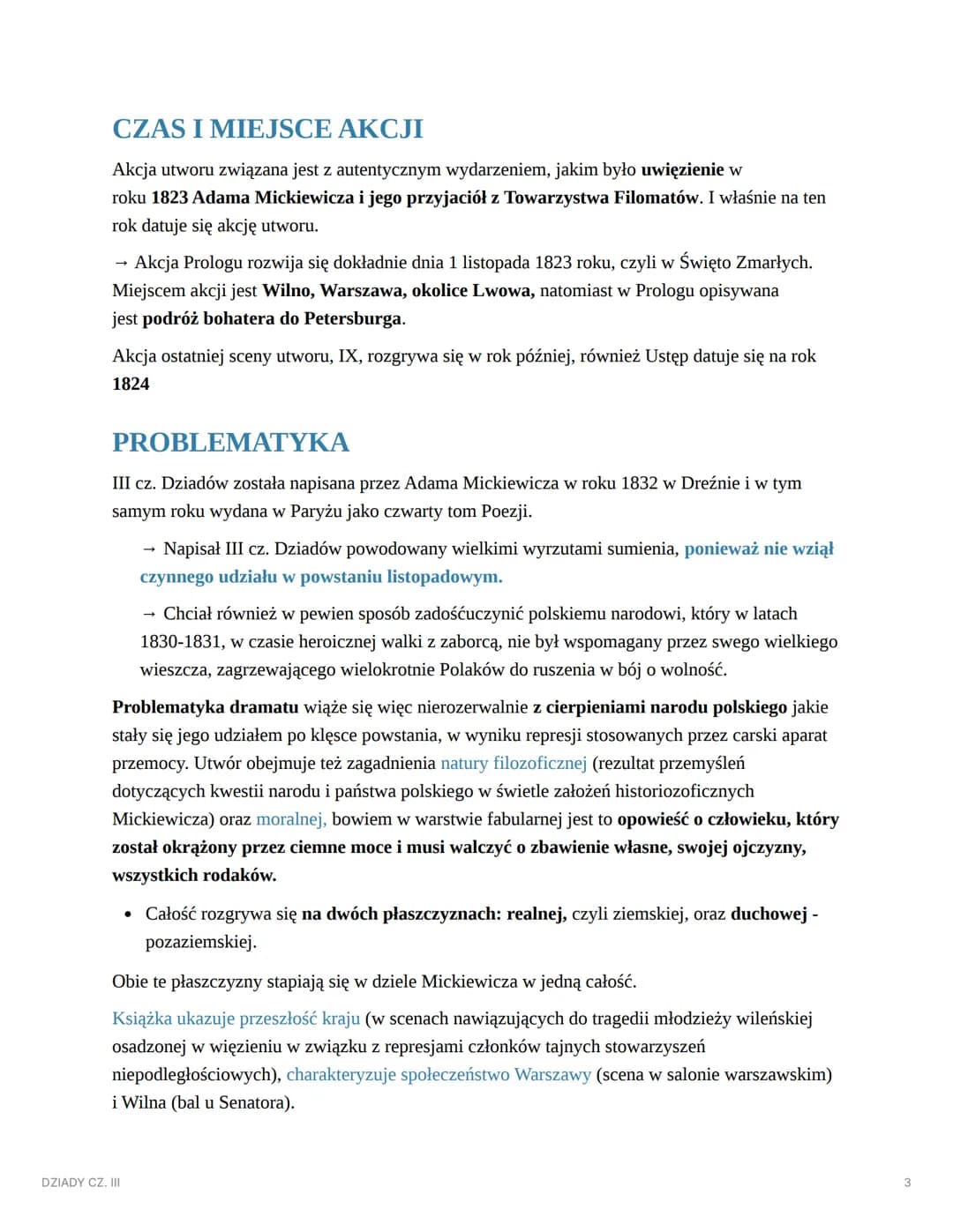 DZIADY CZ. III
AUTOR: ADAM MICKIEWICZ
DZIADY CZ. III
▼ STRESZCZENIE
Scena I tzw. więzienna:
samotny więzień śpi w celi. Nad nim stoi anioł, 
