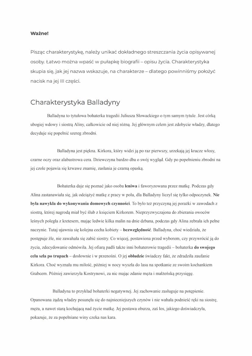 Jak napisać charakterystykę?
Charakterystyka to opisanie postaci autentycznej lub fikcyjnej, nastawione na
ukazanie jej cech charakteru z uz