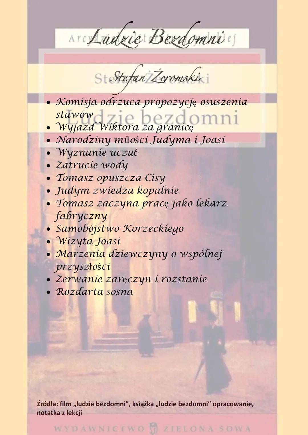 Arcydziellite tury
Stefan Zeromski
Bohaterowie bezdomni
• Tomasz Judym
Joanna Podborska
●
● Korzecki
• Wiktor Judym
Węglichowski
Jan Bogusła