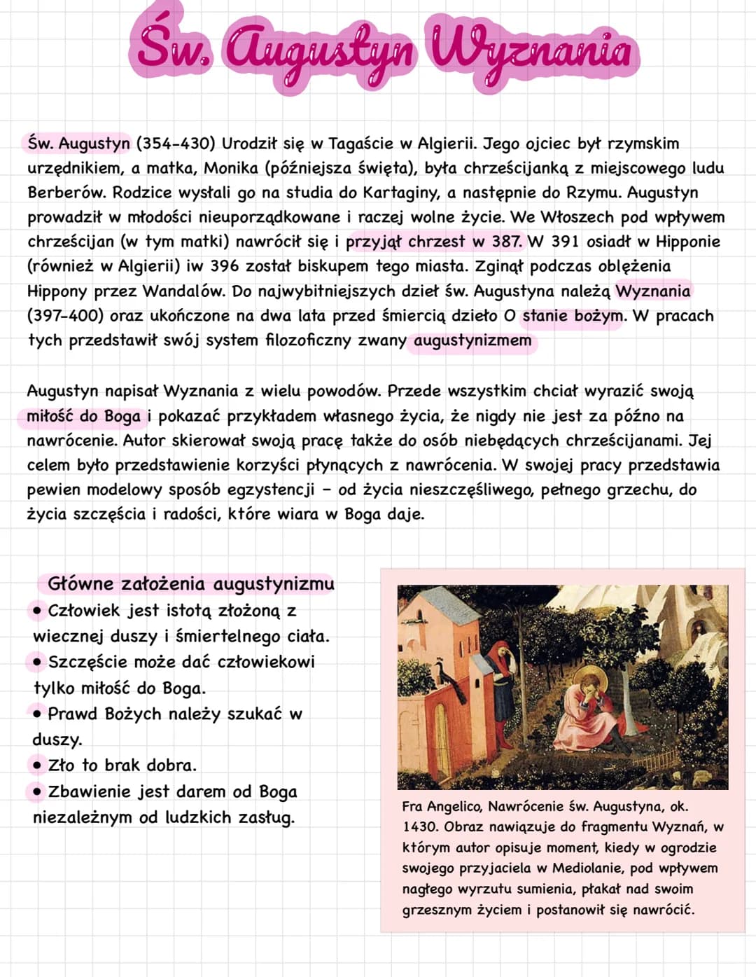 Sw. augustyn Wyznania
Św. Augustyn (354-430) Urodził się w Tagaście w Algierii. Jego ojciec był rzymskim
urzędnikiem, a matka, Monika (późni