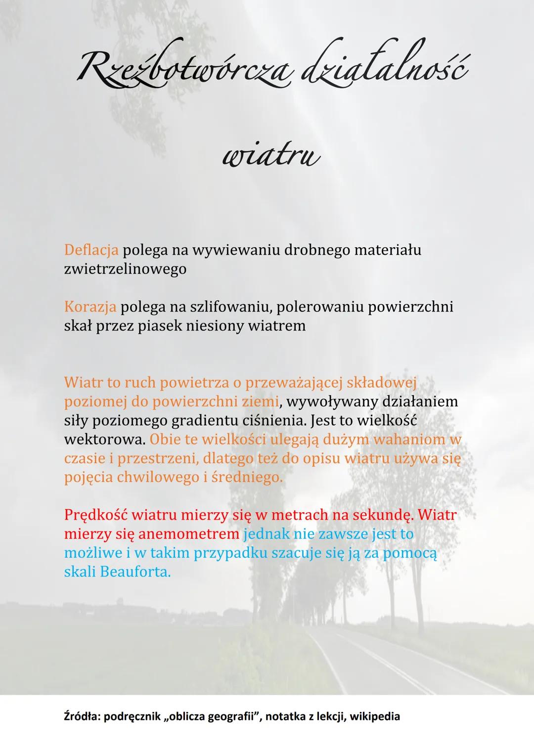 # Rzeźbotwórcza działalność

wiatru

Wiatr jest powszechnym zjawiskiem na kuli ziemskiej,
zarówno na oceanach jak i na lądach. Wiatr to pozi
