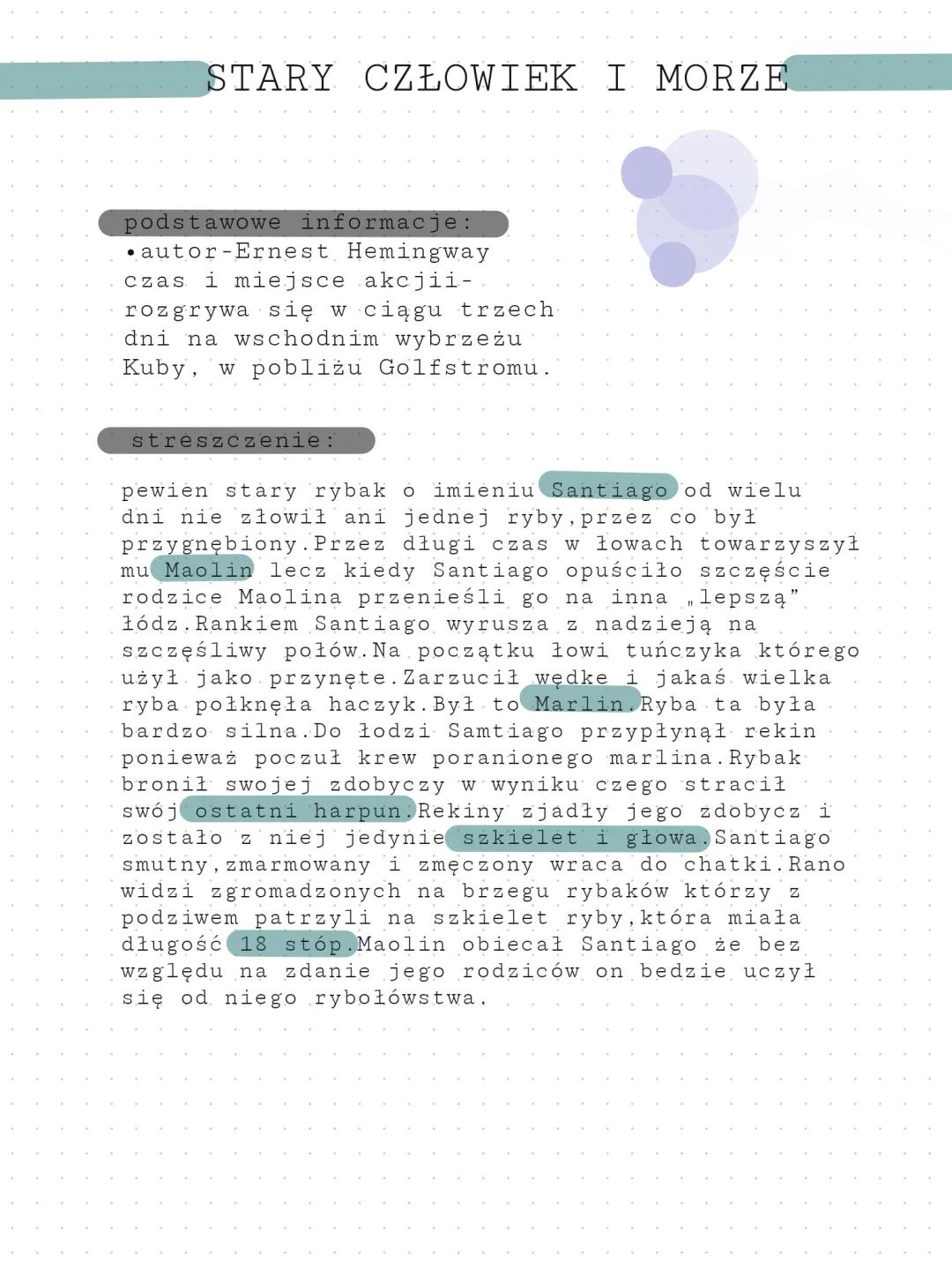 Stary człowiek i morze - Podsumowanie lektury