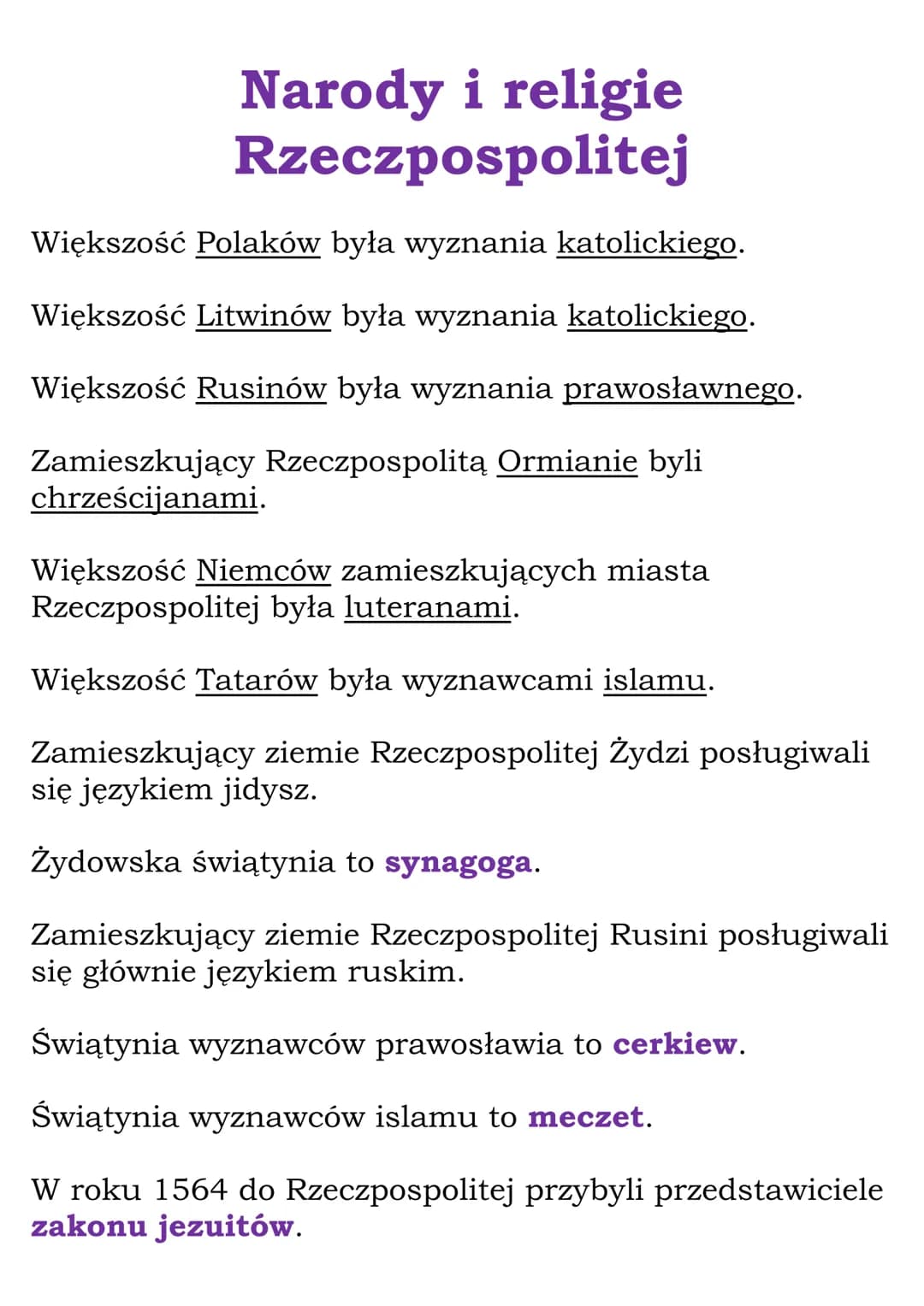 Narody i religie
Rzeczpospolitej
Większość Polaków była wyznania katolickiego.
Większość Litwinów była wyznania katolickiego.
Większość Rusi