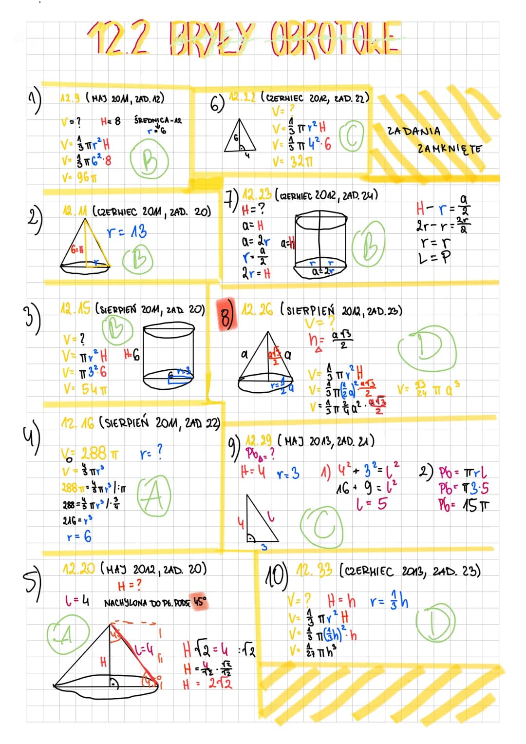 <h2 id="bryyobrotowezadaniamaturalne">Bryły Obrotowe Zadania Maturalne</h2>
<p>The text provided is a collection of mathematic equations and