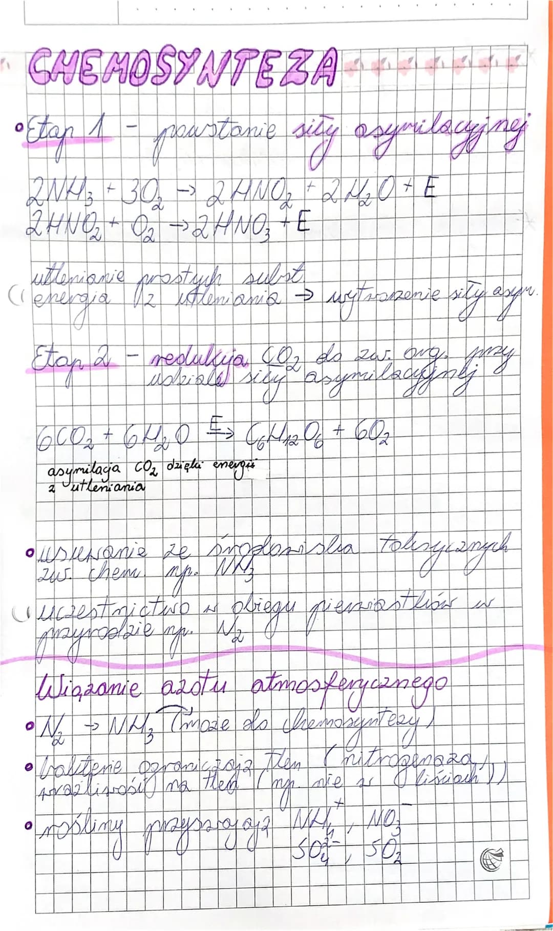 CHEMOSYNTEZA
• Etap 4 - peastanie sity asymilacying
2NH3 + 30₂ → 2 HNO₂ + 2 N₂O + E
2HNQ₂ + 0₂ → 2 HNO, TE
12
utlenianie prostych sul t
(C
E