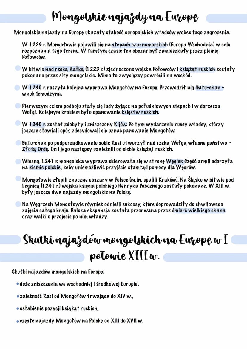 Najazdy mongolskie
Mongotowie
Początkowo Mongołowie byli rozbici na rody i szczepy, które ze sobą walczyły.
Pod koniec XII w. zyli na terena