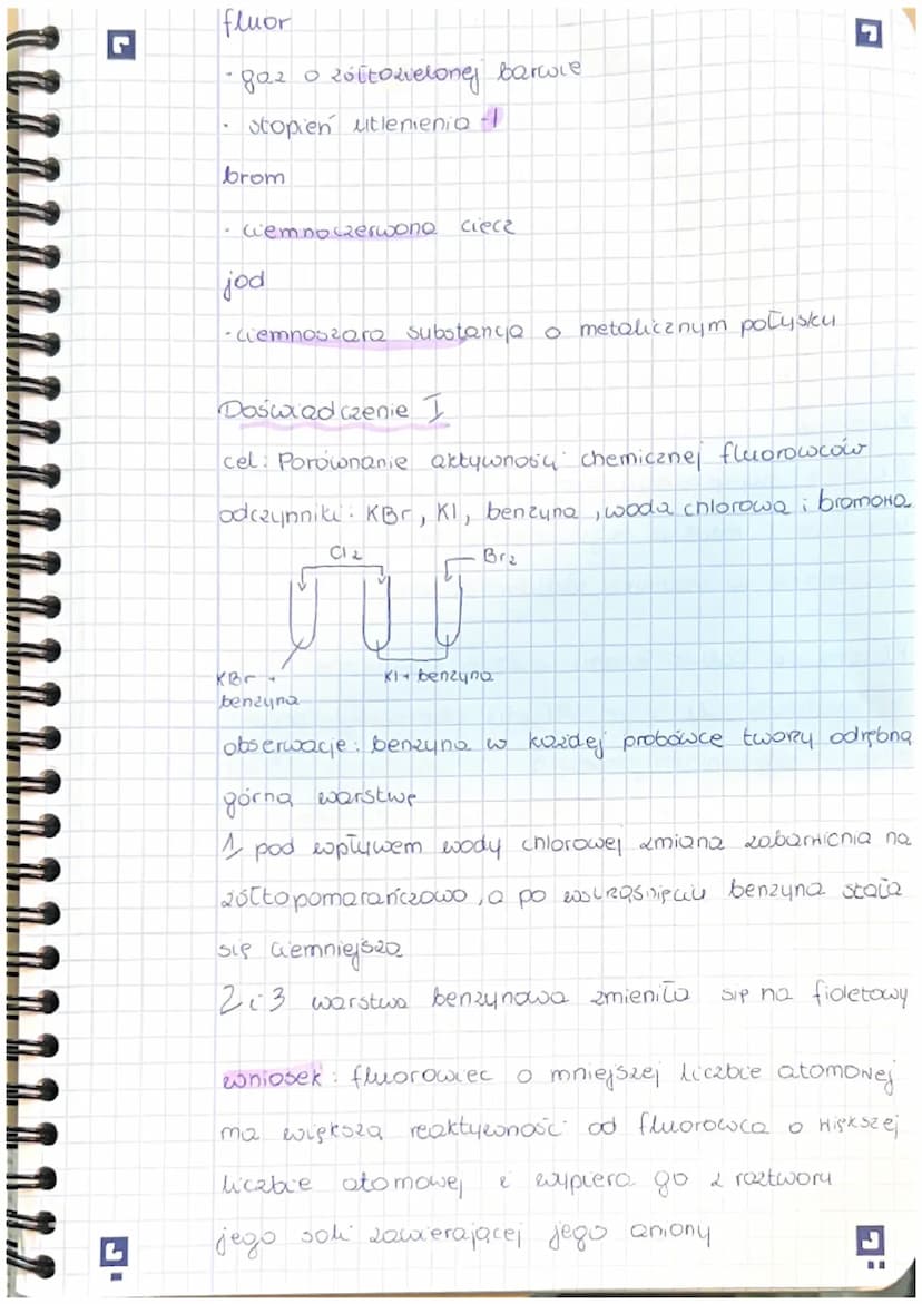 Temat: Fluorowce
FLUOROWCE
- pierwiastki chemiczne 17 grupy likładu okresowego
wystepuja w środowisku w postaci związków
chemicznych - jako 