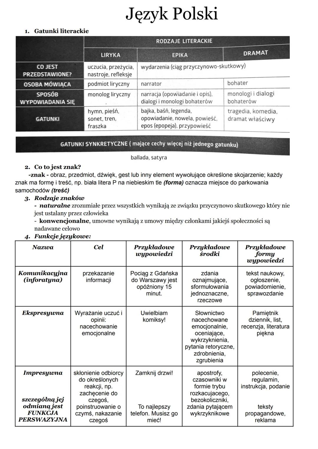 1. Gatunki literackie
CO JEST
PRZEDSTAWIONE?
OSOBA MÓWIĄCA
SPOSÓB
WYPOWIADANIA SIĘ
GATUNKI
LIRYKA
Komunikacyjna
(inforatyna)
hymn, pieśń,
so