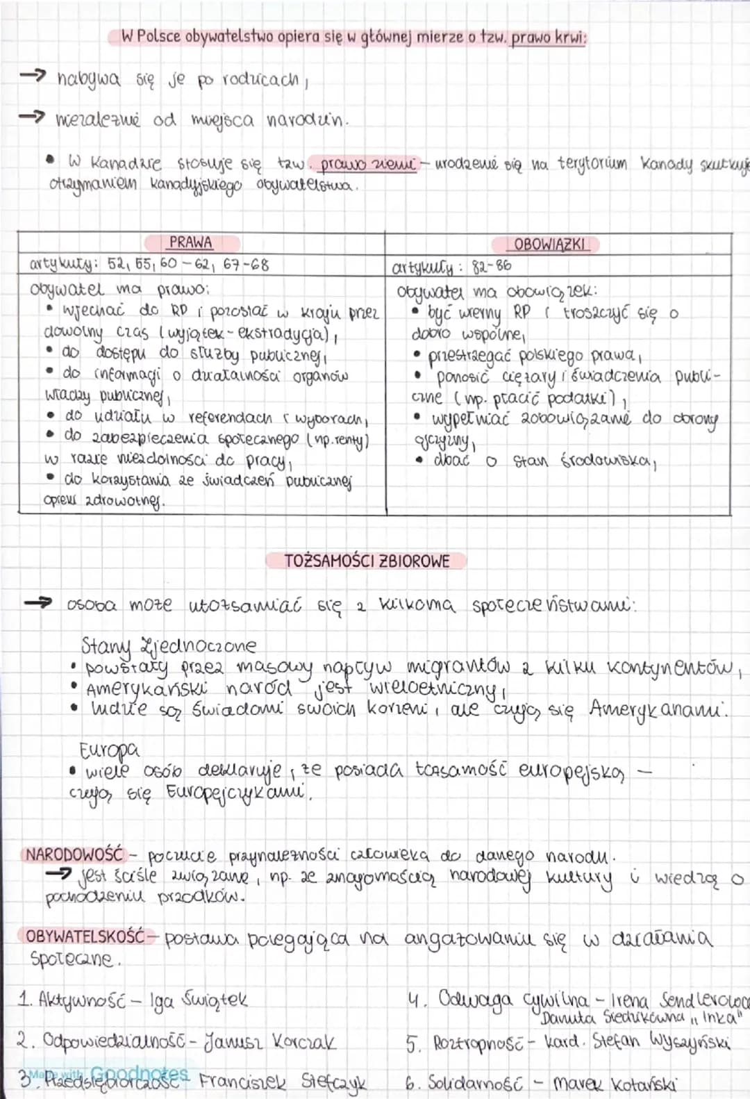 --- OCR Start ---
W Polsce obywatelstwo opiera się w głównej mierze o tzw. prawo krwi:
nabywa się je po rodzicach,
→ mezalezwe od miejsca na