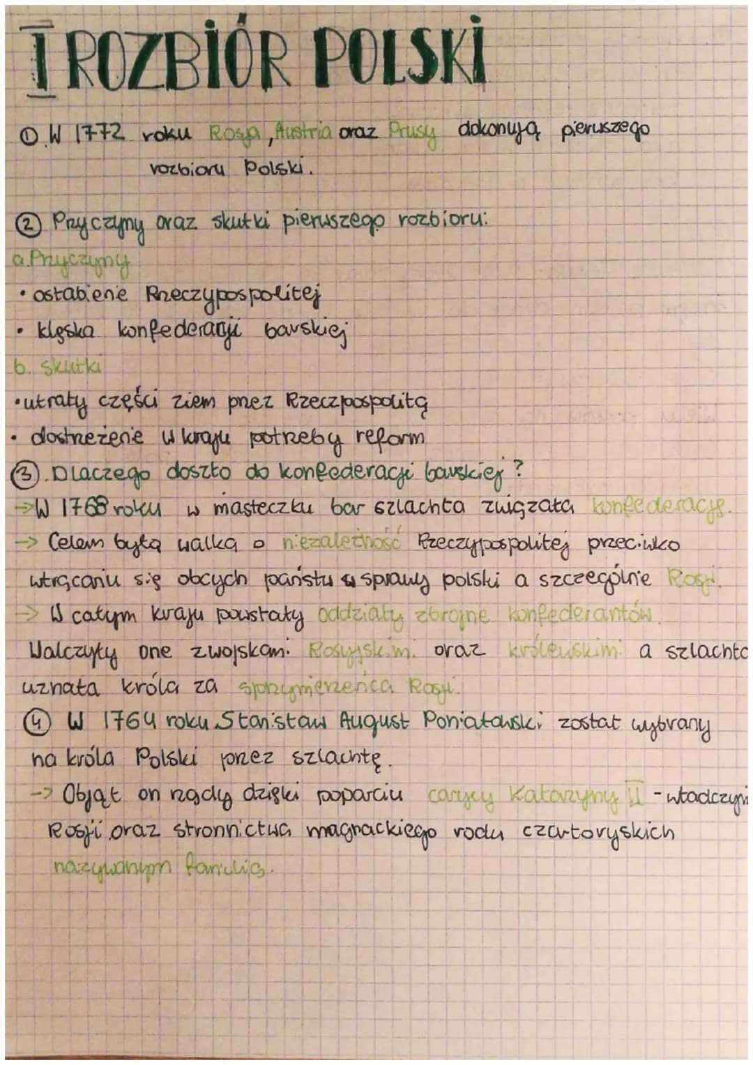 TROZBIÓR POLSKI
OW 1772 roku Rosja, Austria oraz Prusy dokonują pierwszego
vozbioru Polski.
2 Przyczyny oraz skutki pierwszego rozbioru:
a P